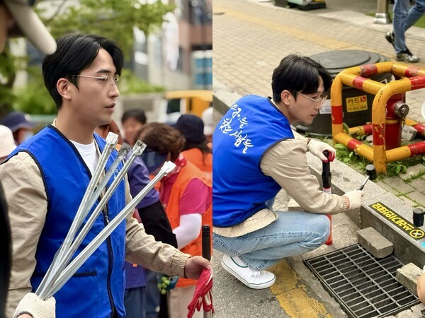 예술인 비영리단체 ego를 찾는 사람들 대표 우정우 배우가 봉사활동을 하고 있다. [사진=김아솔 기자]